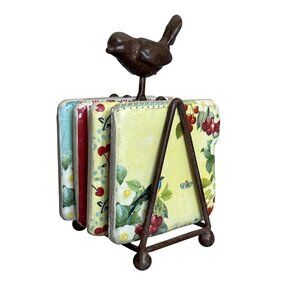 Terri Conrad Vintage Rock Art Set Rustic Metal Stand Butter Yellow Red Artsy